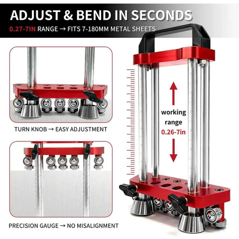 Two-Station Sheet Metal Bender With Scratch-Free Finishes And 0-100 Degree Precision, side view showing adjustment features