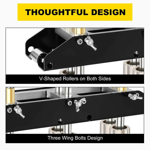 Three Station Edge Roller Bender with V-shaped rollers and wing bolts for sheet metal bending, 0 to 90 degree bends, pro grade build
