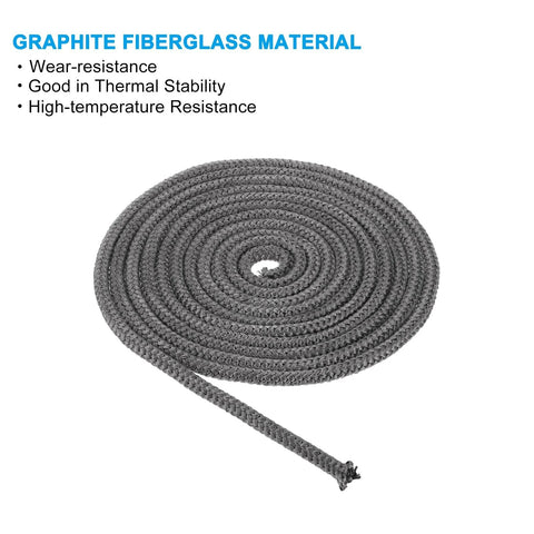 Graphite fiberglass wood stove gasket rope, 5/16 in x 197 in, black, coiled seal rope for stove door