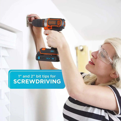 Person using drill from 109-Piece Drill Bit And Screwdriver Bit Set Combo For Wood Metal Plastic And Masonry.