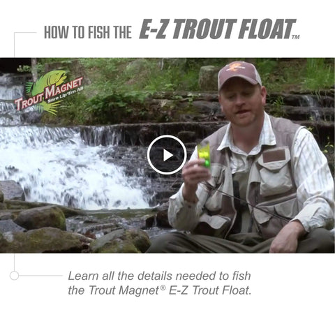 Man in outdoor setting demonstrating E-Z trout float use for original slotted trout floats for trout and panfish with easy depth adjustment.