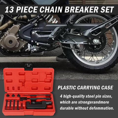 Pro Grade 13 Piece Chain Breaker Tool Kit For Motorcycles ATVs And Bikes Includes 2mm 3mm 4mm Break Tips 3 Pin Sizes
