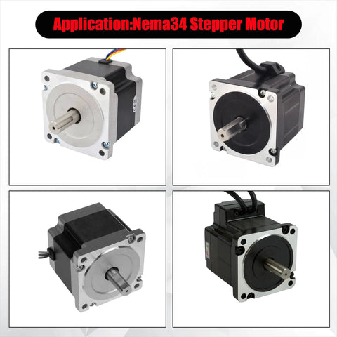 NEMA 34 stepper motors displayed in a grid, highlighting compatibility with NEMA 34 Stepper Motor Bracket L Shape Aluminum Alloy Motor Holder Accessory for 85 and 86 Stepper Motors Built to Last, Lightweight Aluminum, Easy Install, Stable Mount, Durable Construction, Wide Compatibility for DIY CNC and Robotics.