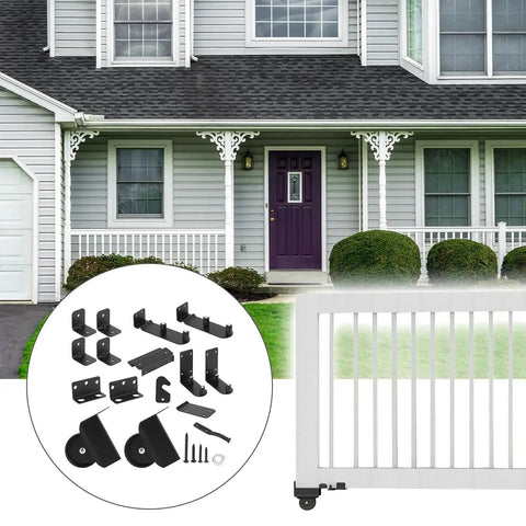 Heavy Duty Sliding Gate Hardware Kit With Adjustable Corner Braces And Gate Frame Brackets Rail Kit For Wooden Fences And Porches
