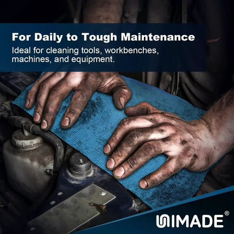 Mechanic using Microfiber Shop Towels 100 Sheets Dispenser Pack Lint Free For Auto Garage Blue on engine.