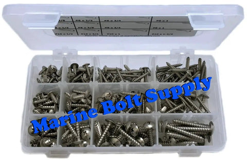 316 Stainless Steel Phillips Truss Head Sheet Metal Screw Kit for Marine and Outdoor Use, assorted screws in case