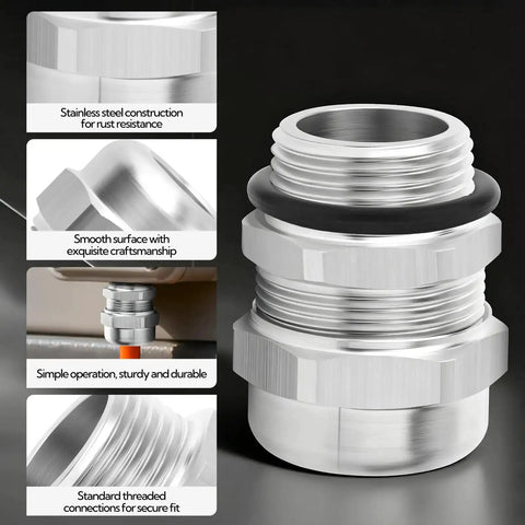 Two Pack Stainless Steel Cable Gland Quarter Inch NPT Waterproof And Rust Proof Adjustable Cable Gland Protectors, close-up
