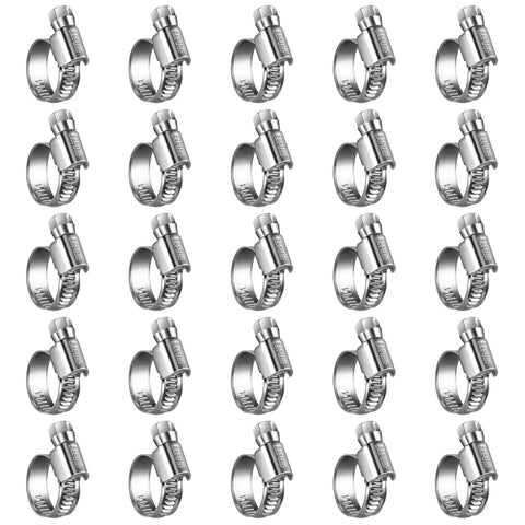 Amazon Steelsoft 25-pack hose clamps, stainless steel 304, size #6 (1/2–3/4 in), worm-gear drive
