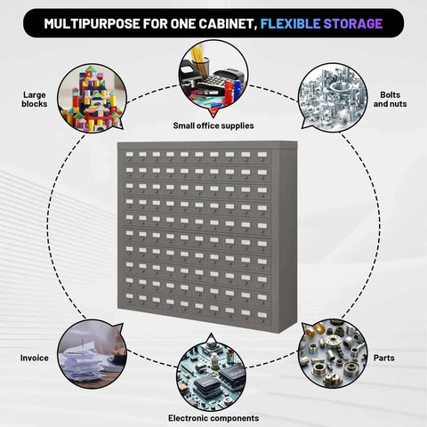 100 Drawer Metal Storage Cabinet For Nuts Bolts And Tools, Heavy Duty Gray Parts Organizer With Drawer Bins And Shelves