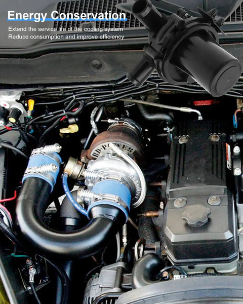 Three Way Heater Control Valve For Dodge Ram 1500 2500 3500 4500 2013 2018 3.6L 5.7L V6 V8 Replace 52014892AC 52014892AB 52014892AA Durable ABS Built To Last In Your Rugged Ram Truck shown installed in engine compartment, highlighting energy conservation benefits.