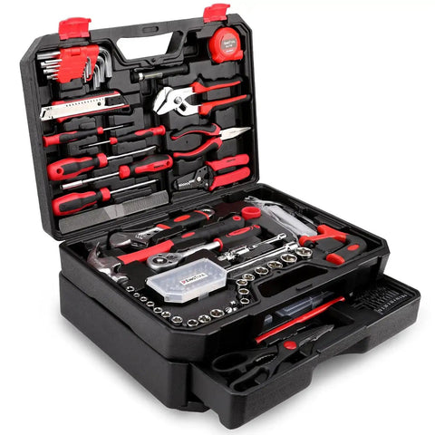 325 Piece Home Repair Tool Set With Drawer Toolbox Storage Case open showing tools for DIYers and handymen.