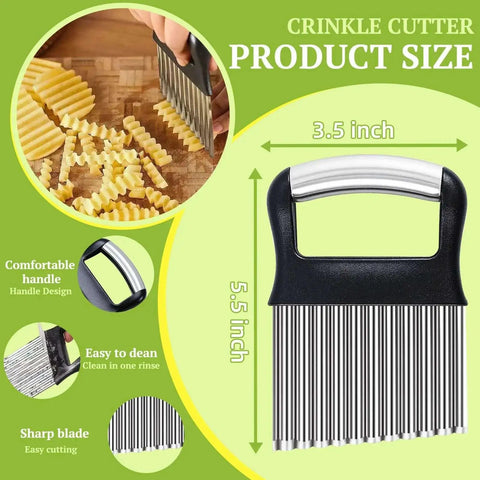 Crinkle Cutter for Veggies and Potatoes With Waffle Fry Style Wave Blade, 3.5-inch wide blade, stainless steel and ABS handle