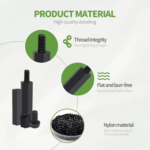 320 Piece M2 Nylon Hex Spacer Standoff Kit With Male And Female Screws Nuts And Spacers Black Durable Nylon Includes Plastic Case Easy To Install Great For Electronics DIY Projects with material benefits