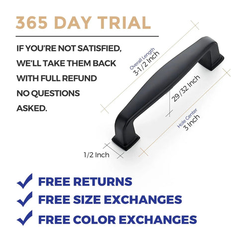 30 Pack Solid 3 Inch Cabinet Handles Matte Black Zinc Alloy Pulls for Kitchen Cupboards, 365 day trial, free returns
