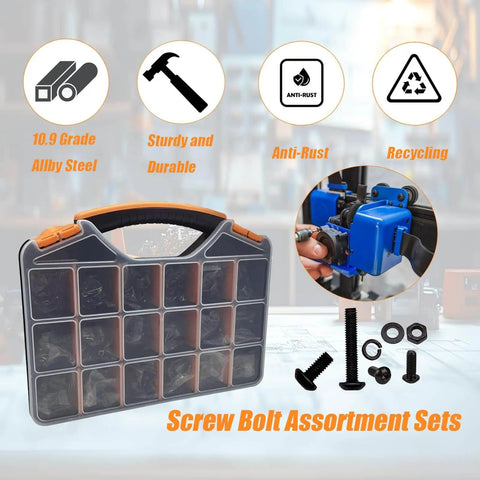 Must Have 3000Pcs Metric Screw Assortment Kit With 18 Sizes M2 Through M5, includes case showing hex screws and washers