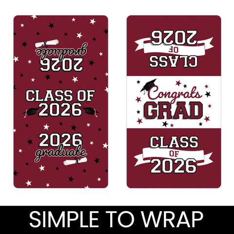 Class Of 2026 Graduation Mini Candy Bar Wrappers For Epic Party Favors Maroon Design 42 Count Self Adhesive Stickers