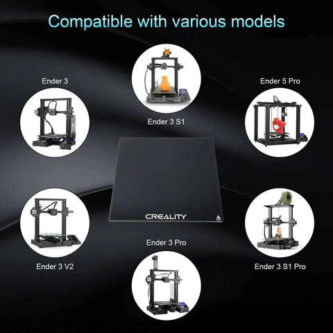 Ender 3 Glass Bed Upgrade Tempered Glass Plate with printers showing compatibility with various Ender models