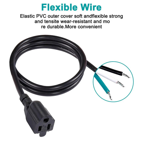 Heavy Duty NEMA 5-15 3 Prong Female Power Cord SJT Replacement Cable 18 Gauge 10A 110V 120V Pigtail 3.3Ft Twin Pack