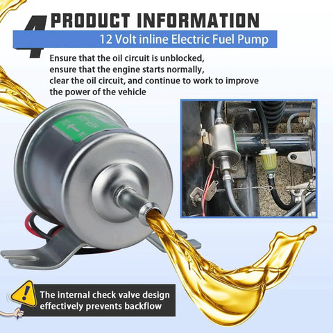 12V Inline Fuel Pump Universal Low Pressure 3-6 PSI, 30 GPH, 8mm Hose, Copper Clad Aluminum, installed in vehicle engine