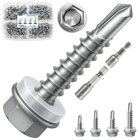 300 Piece Self Tapping Screws Assortment Kit Self Drilling For Metal Sheet Metal Screws With Hex Washer Head Rust Resistant Ruspert Coated