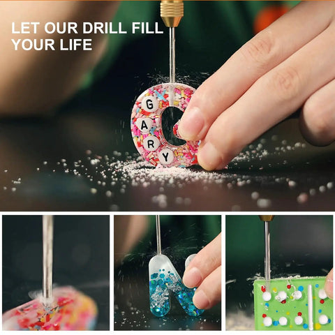 Cordless Resin Drill Kit For Resin Jewelry And Keychains 3 Speed Pro Grade Rechargeable Mini Drill With Deburring Tool 10Pcs Set in use for crafting.