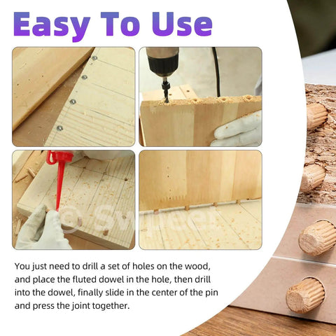 Wood Dowel Pins Kit 505 Pcs Four Sizes 1/4 In 5/16 In 3/8 In 1/2 In Straight Grooved Dowel Pins With Center Point in use for furniture making