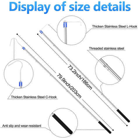 74 Inch Adjustable Truck Bed Reach Tool With Stainless Steel Construction Foam Handle And Long Hooks For Easy Loading size details
