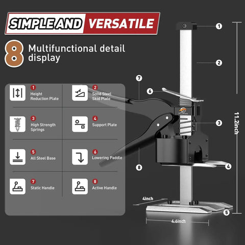 Labor Saving Arm Jack Handle 2 Pack for Lifting Tile Locating Height Adjustable, highlighting all-steel base and adjustable components