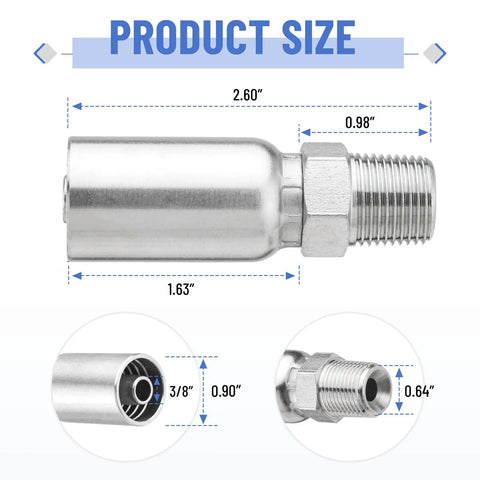 Side view of Racewill hydraulic hose fitting, zinc-plated steel, 3/8 in ID to 3/8 in NPTF male with protection cover.