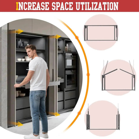 Man using 16 Inch Pocket Door Slides With Hinges For Cabinets, Space Saving Sliding System, Complete Installation Kit