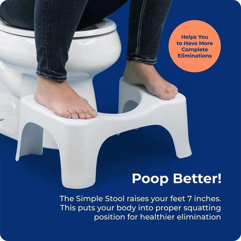 Person using the Simple Curve 7 Inch White Bathroom Toilet Stool For Easy Squatting on a standard toilet