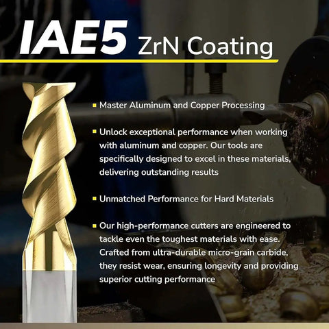 Carbide Square Nose End Mill With ZrN Coating For Aluminum Milling Speed Tiger 2 Flute IAE5 1/4 2T ZrN Set Of 2 Pieces