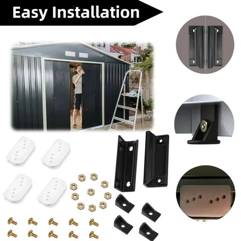 DK100 A Shed Door Full Kit Door Tune Up Kit Replacements Parts For Sliding Shed Doors Hardware Kit With Black Handle