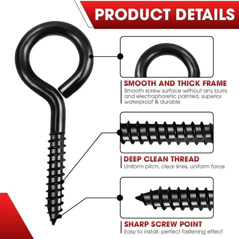 Heavy Duty Black Screw Eyes Set With 3.2 Inch Eye Bolts For Hanging Cables And Wires Ideal For Hammock Stands Indoor And Outdoor Use Durable Steel Securer For Outdoor Gear And Everyday Rigging showing product details