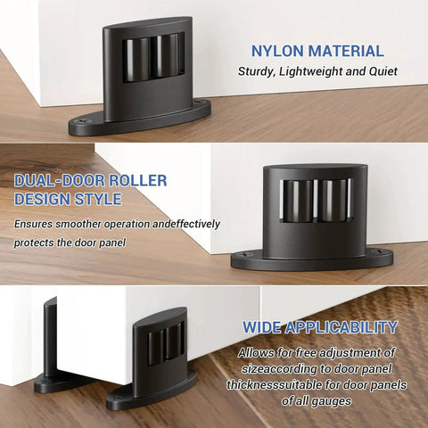 Sliding Barn Door Floor Guide For Bottom Installations, Adjustable Wall Mounted Guide With Flexible Double Wheel Design, 4 Pack, Fits Various Door Thicknesses, Space Saving Lightweight Hardware With Hidden Pulley For Smooth Sliding, Height One And A Half.