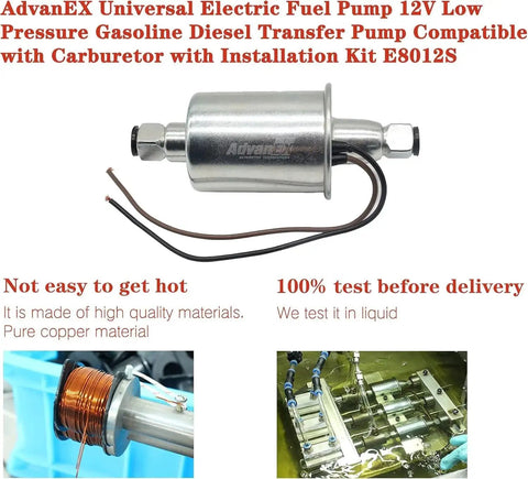 Universal 12V Electric Fuel Pump Low Pressure Transfer Pump For Gasoline And Diesel With Installation Kit E8012S