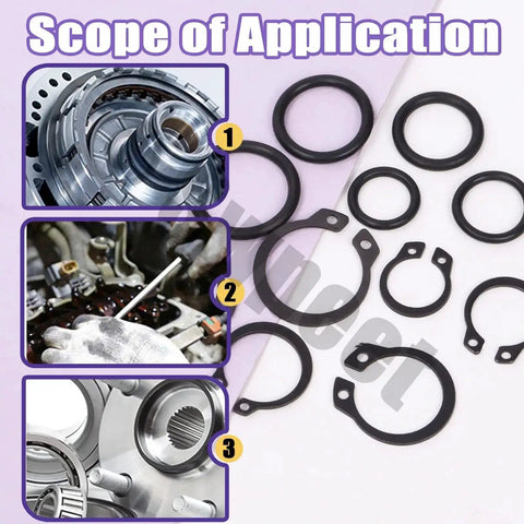 Scope of application showing 499 Piece Universal O Ring And Retaining Ring Kit For 8mm To 22mm use in various repairs.