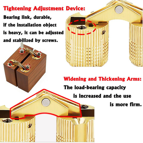 Hidden Brass Barrel Hinges Kit For Jewelry Boxes And Small Cabinets 180 Degree Flush Mount Solid Brass Construction close-up view