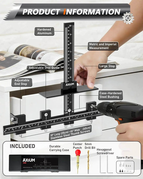 Aluminum Cabinet Hardware Jig With Center Punch, Adjustable Drill Guide Template for drawer knobs and handles installation