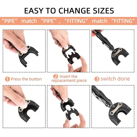 GIANNEER Push Fittings Removal Tool Three Size Disconnect Tongs being adjusted for different pipes