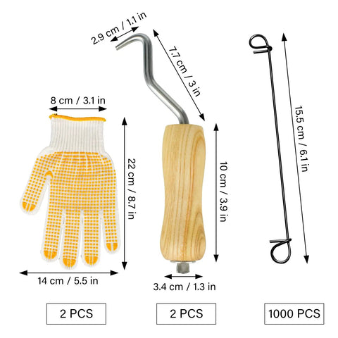 1000Pcs Rebar Tie Wire Set With 2 Tie Wire Twisters And Gloves, measuring tools and durable gloves displayed for concrete construction.