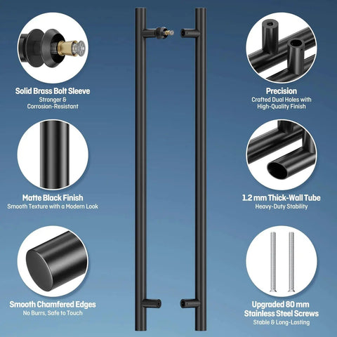 Matte Black Ladder Style Push Pull Door Handle Back To Back 36 Inch 900mm Long With 760mm Center To Center 304 Stainless Steel Heavy Duty