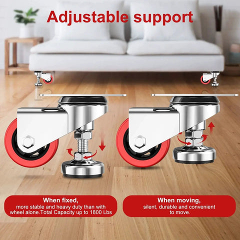 3 Inch Leveling Plate Caster Wheels With Adjustable Anti Vibration Foot Pads Heavy Duty Swivel Casters side view