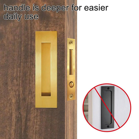 Recessed Finger Flush Pulls With Edge Pull For Pocket Doors, Stainless Steel Hardware In Gold Finish, 4.72 Inch Long, Installed View