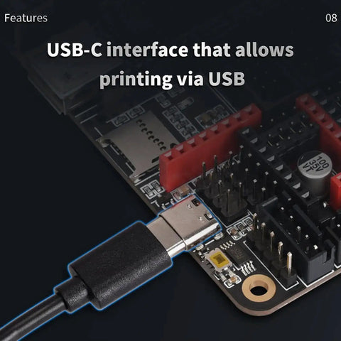 USB-C interface on Octopus V1.1 32Bit Silent Control Board For 3D Printers With 8 Axis TMC2209 Drivers Klipper Marlin Ready 24V Only CAN