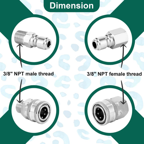 No Fuss Three Eighths Inch Quick Connect Fittings For Pressure Washers, Stainless Steel Adapter Kit With NPT Male And Female Couplers