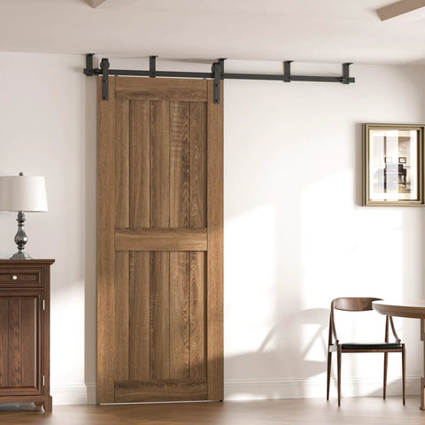 Heavy Duty Ceiling Mount Sliding Barn Door Hardware Kit Black For 8Ft Doors L Shape Bracket System Supports Up To 330Lb Fits 48In Wide Single Door