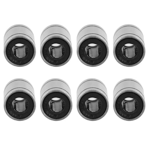 CNC Linear Ball Bearings Set 8 Pieces For 6mm Shafts LM6UU Model displayed in an 8-pack, steel construction for smooth motion in 3D printers.