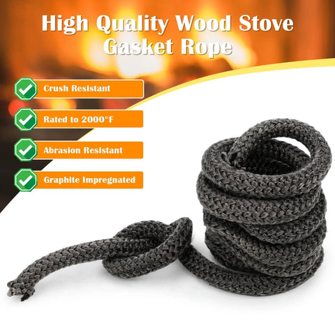 Xmasneed wood stove gasket rope, 1/2 inch graphite-impregnated fiberglass, 98 inches long