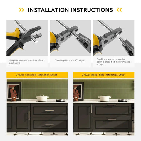 Installation instructions for 10 Pack Brushed Nickel Cabinet Handles Four and Three Quarters Inch with 3 Inch Center to Center Holes